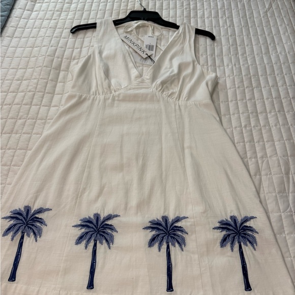 Mink Pink White Backless Dress with Blue Palm Tree Design. New with tags. - Picture 9 of 9